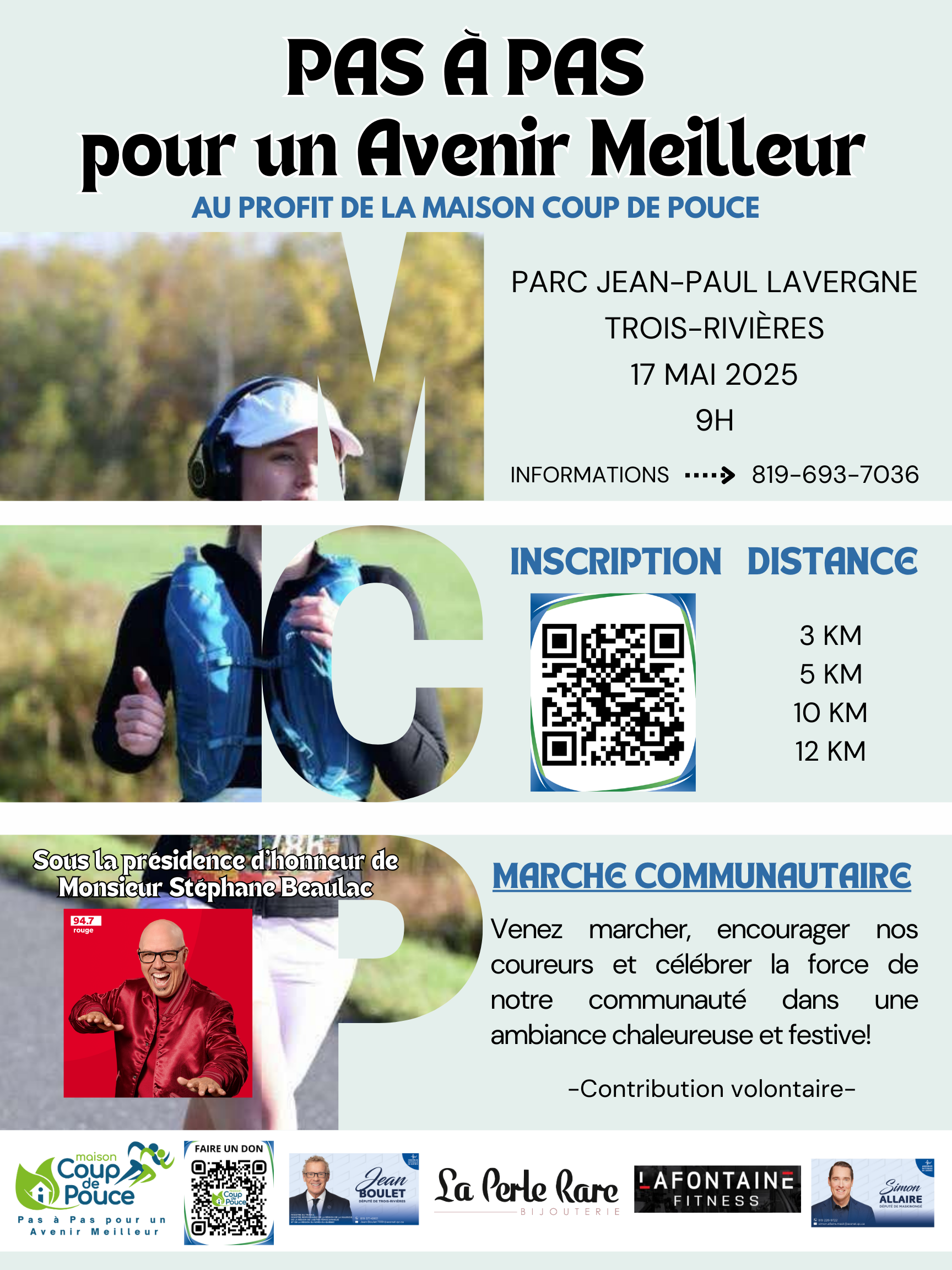 Le 17 mai 2025 au 5593 Jean-Paul Lavergne. Que vous soyez un amateur de course ou un adepte de la marche, il y en a pour tous les goûts : 🏅 Courses : 3 km, 5 km, 10 km et 12 km – Un défi adapté à tous les niveaux ! 🚶‍♂️ Marche solidaire avec contribution volontaire.  Défi d’entreprise – Un moment idéal pour renforcer les liens entre collègues et partager une expérience inoubliable !   💙  𝑺𝒐𝒖𝒕𝒆𝒏𝒆𝒛 𝒍𝒂 𝒄𝒂𝒖𝒔𝒆! Inscription et dons : https://inscriptionenligne.ca/pas-a-pas/